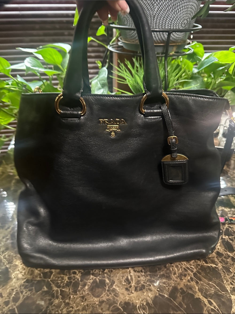 Prada Black Leather Tote with Gold Hardware Accents - Picture 14 of 15